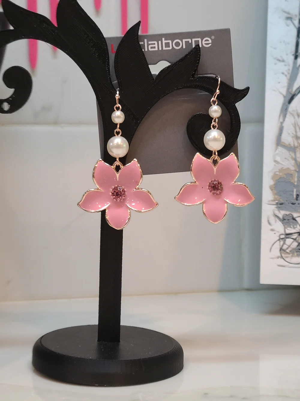 NWT Liz Claiborne Pink Floral Statement Necklace & Earrings Set